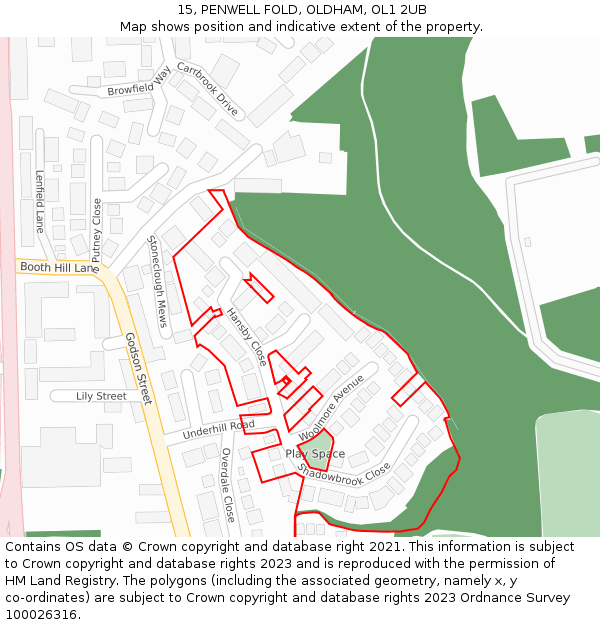 15, PENWELL FOLD, OLDHAM, OL1 2UB: Location map and indicative extent of plot