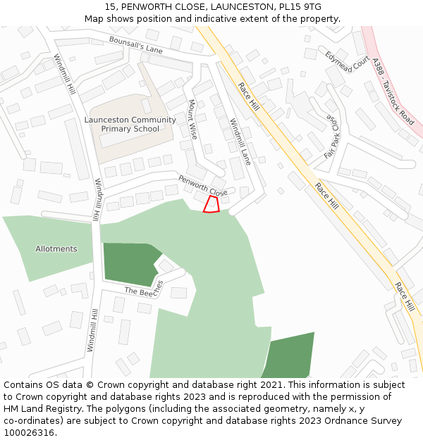 15, PENWORTH CLOSE, LAUNCESTON, PL15 9TG: Location map and indicative extent of plot