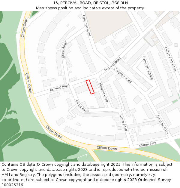 15, PERCIVAL ROAD, BRISTOL, BS8 3LN: Location map and indicative extent of plot