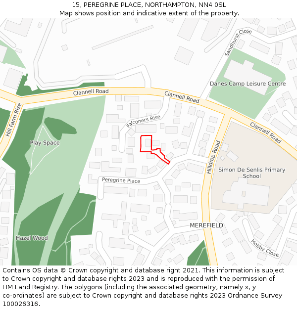 15, PEREGRINE PLACE, NORTHAMPTON, NN4 0SL: Location map and indicative extent of plot