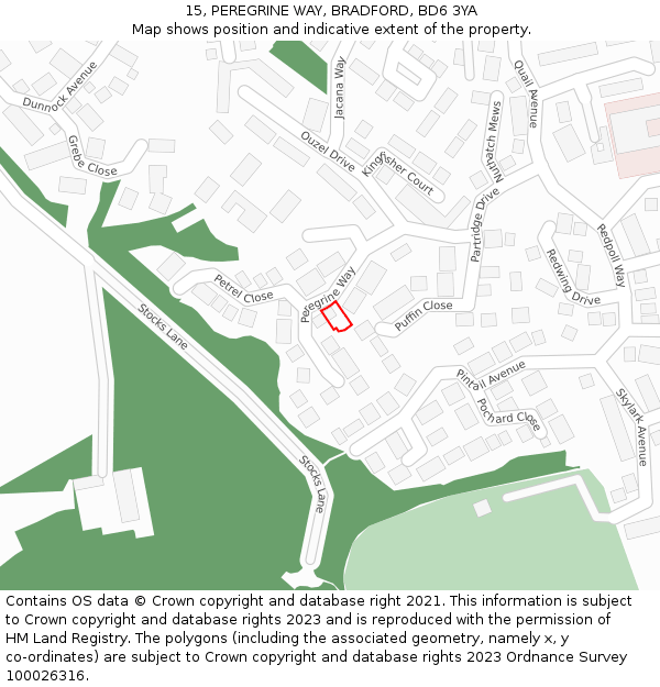 15, PEREGRINE WAY, BRADFORD, BD6 3YA: Location map and indicative extent of plot