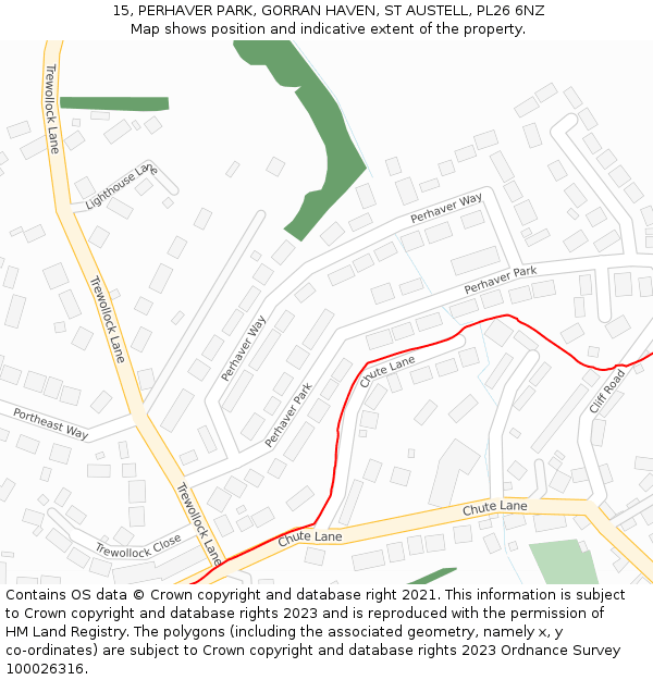 15, PERHAVER PARK, GORRAN HAVEN, ST AUSTELL, PL26 6NZ: Location map and indicative extent of plot