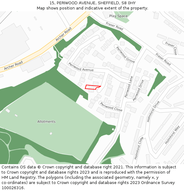 15, PERIWOOD AVENUE, SHEFFIELD, S8 0HY: Location map and indicative extent of plot