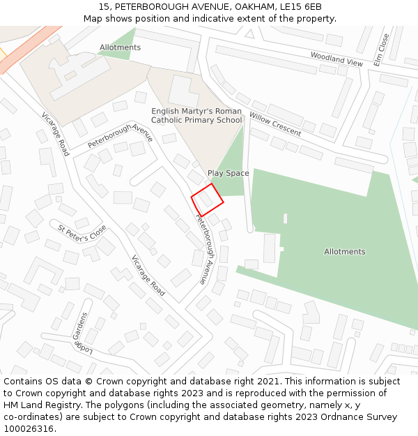 15, PETERBOROUGH AVENUE, OAKHAM, LE15 6EB: Location map and indicative extent of plot