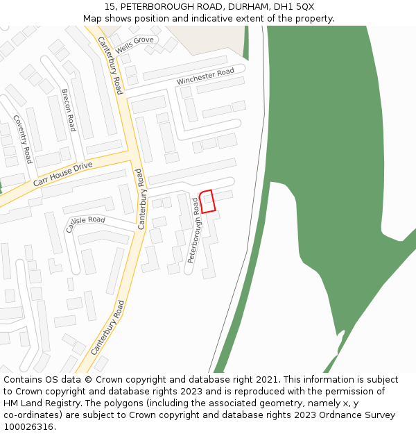 15, PETERBOROUGH ROAD, DURHAM, DH1 5QX: Location map and indicative extent of plot