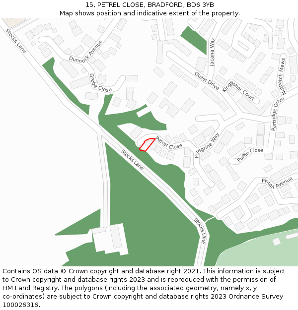 15, PETREL CLOSE, BRADFORD, BD6 3YB: Location map and indicative extent of plot