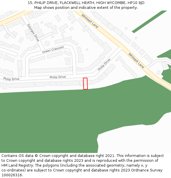 15, PHILIP DRIVE, FLACKWELL HEATH, HIGH WYCOMBE, HP10 9JD: Location map and indicative extent of plot