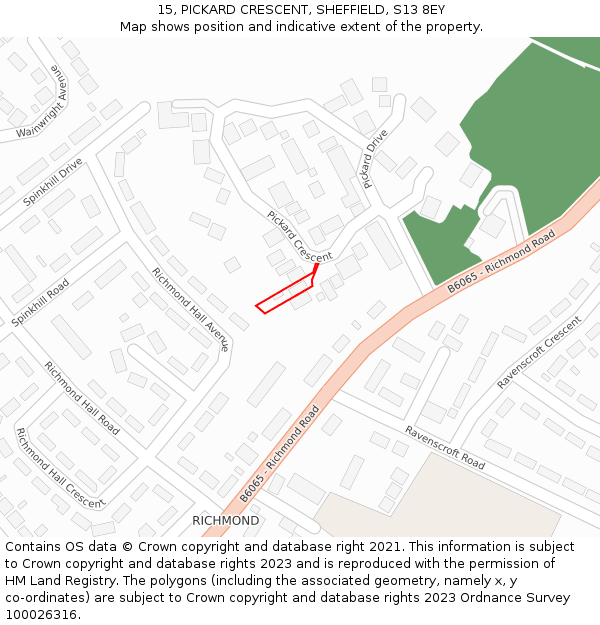 15, PICKARD CRESCENT, SHEFFIELD, S13 8EY: Location map and indicative extent of plot