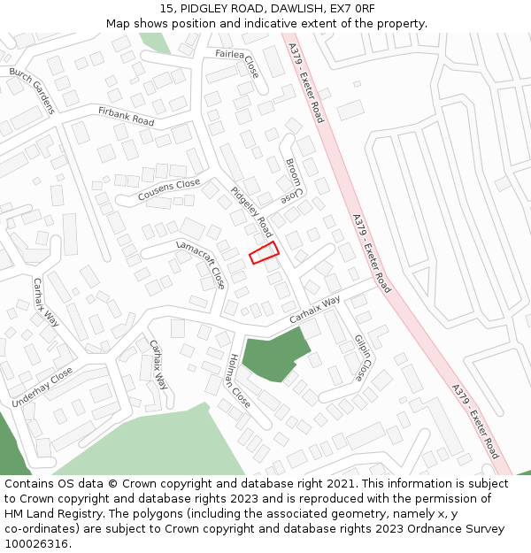 15, PIDGLEY ROAD, DAWLISH, EX7 0RF: Location map and indicative extent of plot