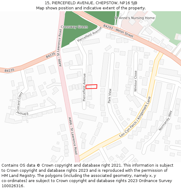 15, PIERCEFIELD AVENUE, CHEPSTOW, NP16 5JB: Location map and indicative extent of plot