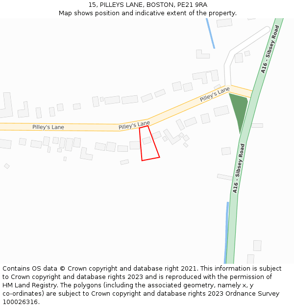 15, PILLEYS LANE, BOSTON, PE21 9RA: Location map and indicative extent of plot