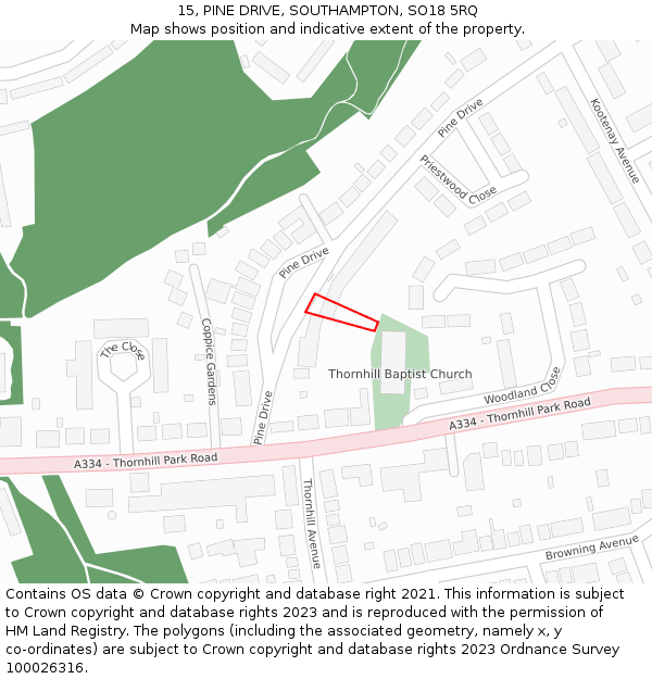 15, PINE DRIVE, SOUTHAMPTON, SO18 5RQ: Location map and indicative extent of plot