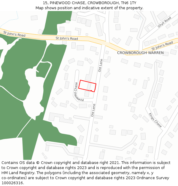15, PINEWOOD CHASE, CROWBOROUGH, TN6 1TY: Location map and indicative extent of plot
