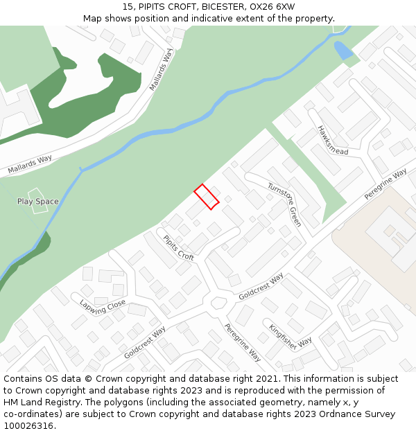 15, PIPITS CROFT, BICESTER, OX26 6XW: Location map and indicative extent of plot