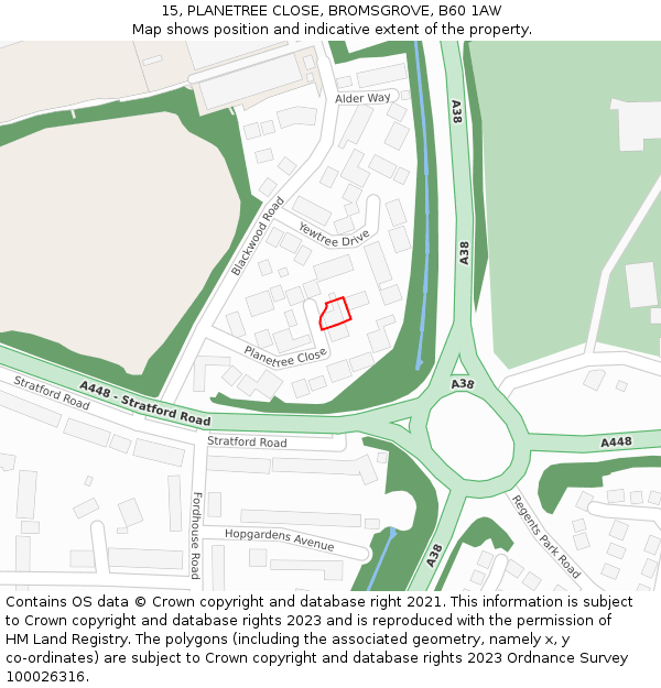 15, PLANETREE CLOSE, BROMSGROVE, B60 1AW: Location map and indicative extent of plot