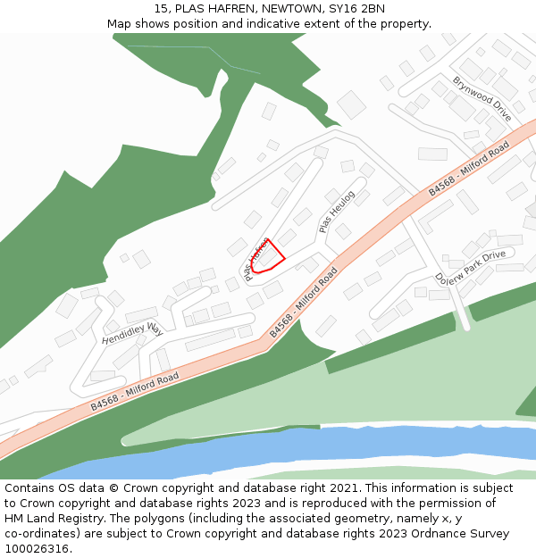 15, PLAS HAFREN, NEWTOWN, SY16 2BN: Location map and indicative extent of plot