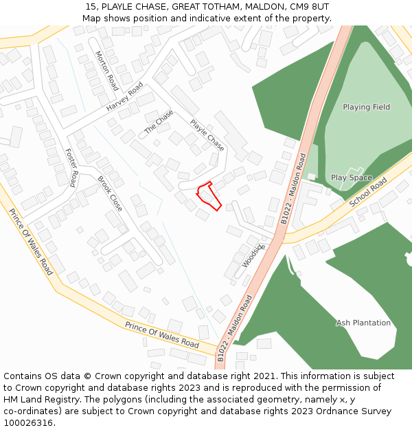 15, PLAYLE CHASE, GREAT TOTHAM, MALDON, CM9 8UT: Location map and indicative extent of plot