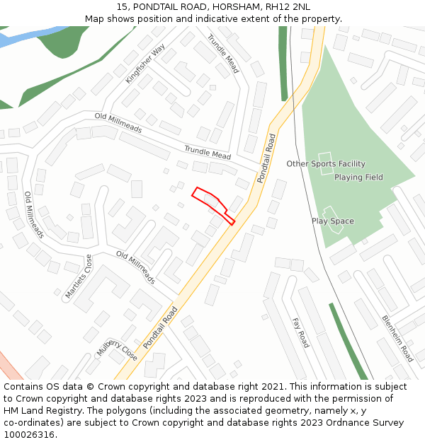 15, PONDTAIL ROAD, HORSHAM, RH12 2NL: Location map and indicative extent of plot