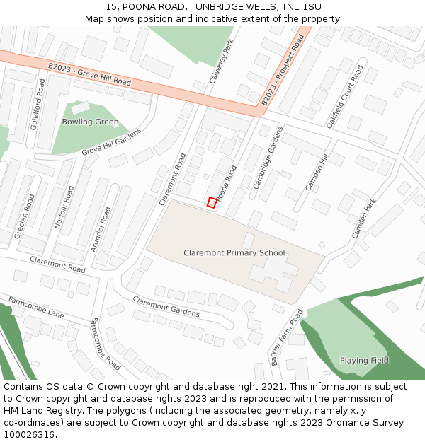 15, POONA ROAD, TUNBRIDGE WELLS, TN1 1SU: Location map and indicative extent of plot