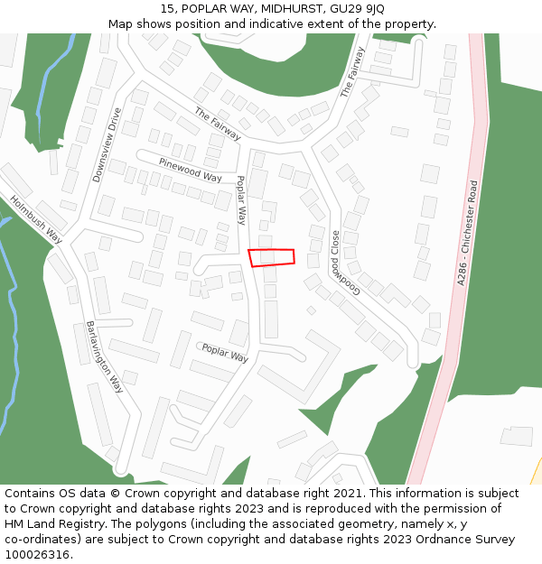 15, POPLAR WAY, MIDHURST, GU29 9JQ: Location map and indicative extent of plot