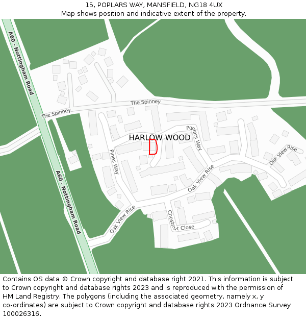 15, POPLARS WAY, MANSFIELD, NG18 4UX: Location map and indicative extent of plot