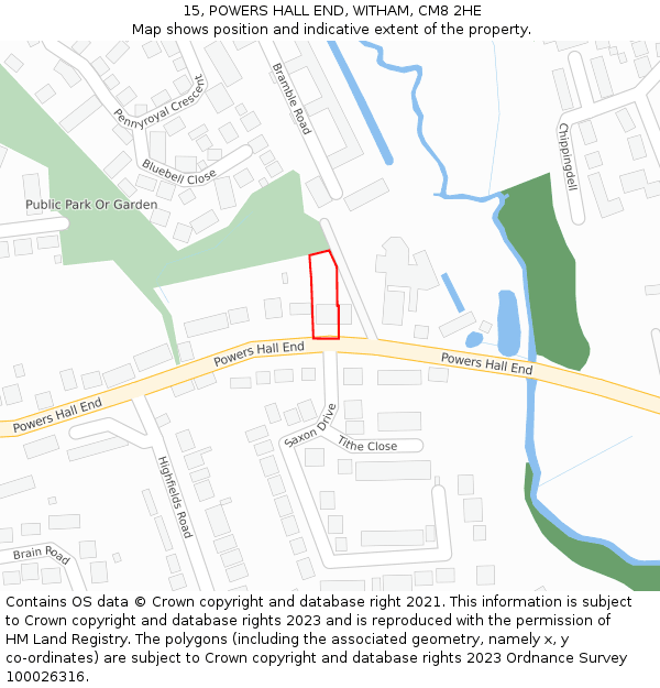 15, POWERS HALL END, WITHAM, CM8 2HE: Location map and indicative extent of plot