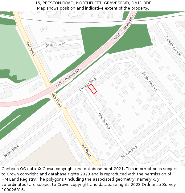 15, PRESTON ROAD, NORTHFLEET, GRAVESEND, DA11 8DF: Location map and indicative extent of plot