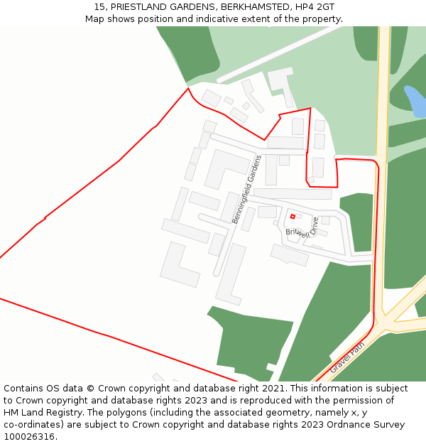 15, PRIESTLAND GARDENS, BERKHAMSTED, HP4 2GT: Location map and indicative extent of plot