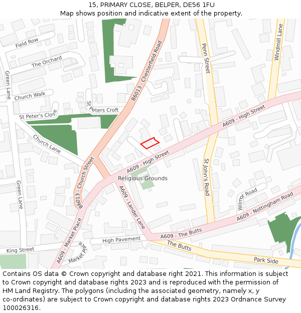 15, PRIMARY CLOSE, BELPER, DE56 1FU: Location map and indicative extent of plot