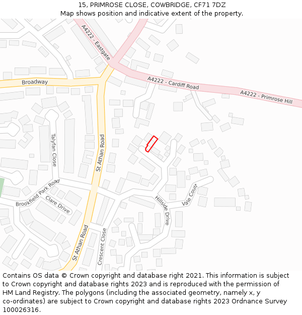 15, PRIMROSE CLOSE, COWBRIDGE, CF71 7DZ: Location map and indicative extent of plot