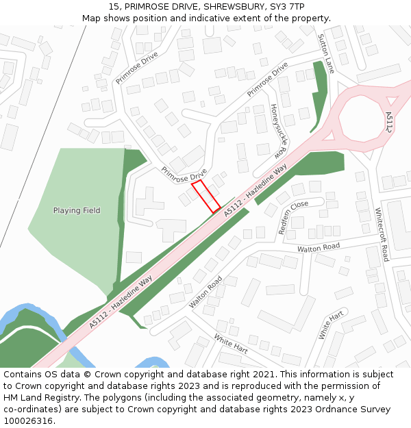 15, PRIMROSE DRIVE, SHREWSBURY, SY3 7TP: Location map and indicative extent of plot