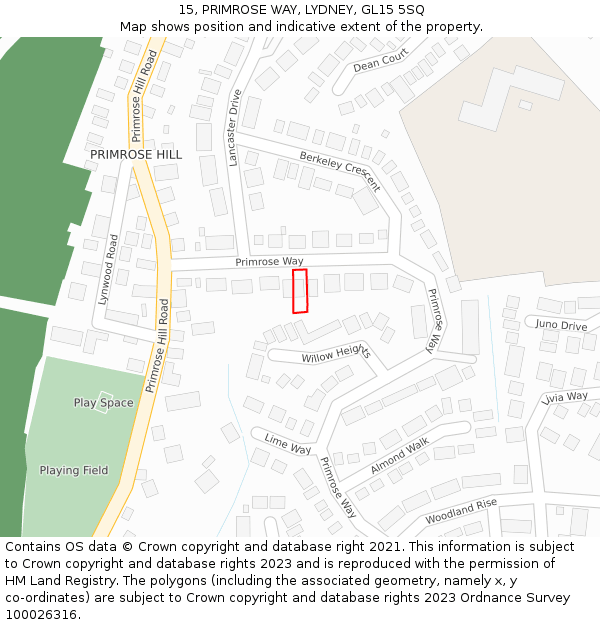 15, PRIMROSE WAY, LYDNEY, GL15 5SQ: Location map and indicative extent of plot