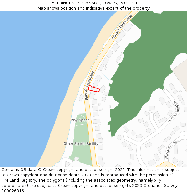 15, PRINCES ESPLANADE, COWES, PO31 8LE: Location map and indicative extent of plot