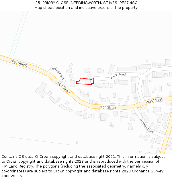 15, PRIORY CLOSE, NEEDINGWORTH, ST IVES, PE27 4SQ: Location map and indicative extent of plot