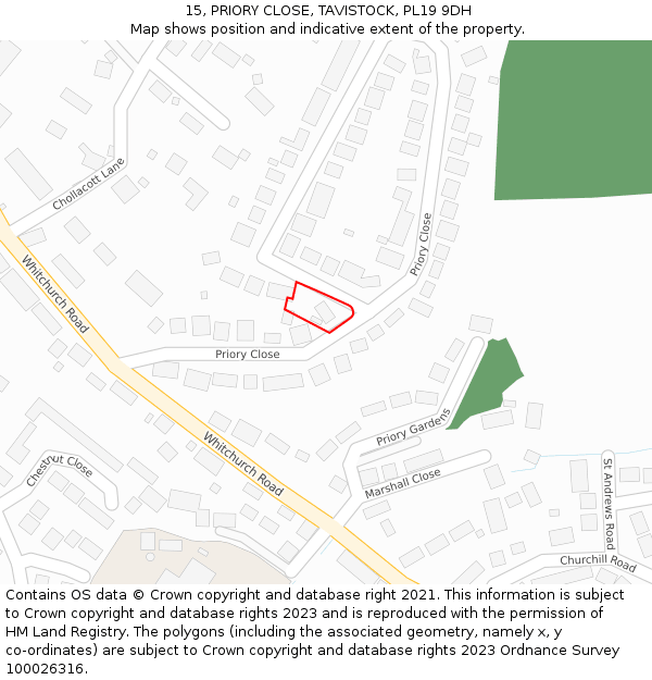 15, PRIORY CLOSE, TAVISTOCK, PL19 9DH: Location map and indicative extent of plot