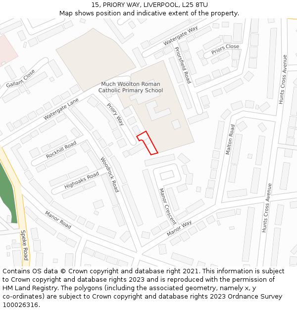15, PRIORY WAY, LIVERPOOL, L25 8TU: Location map and indicative extent of plot