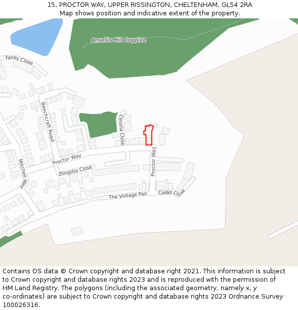 15, PROCTOR WAY, UPPER RISSINGTON, CHELTENHAM, GL54 2RA: Location map and indicative extent of plot