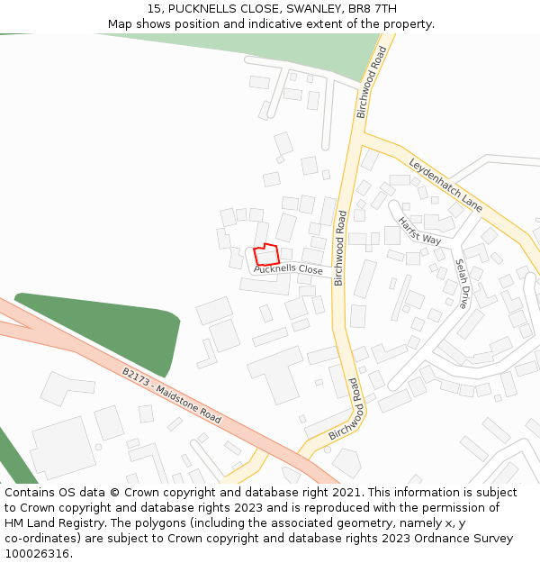 15, PUCKNELLS CLOSE, SWANLEY, BR8 7TH: Location map and indicative extent of plot