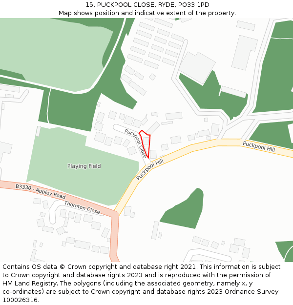 15, PUCKPOOL CLOSE, RYDE, PO33 1PD: Location map and indicative extent of plot