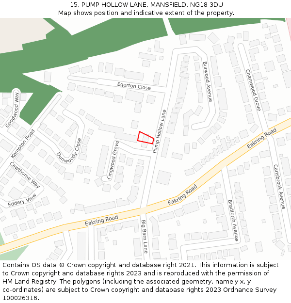 15, PUMP HOLLOW LANE, MANSFIELD, NG18 3DU: Location map and indicative extent of plot