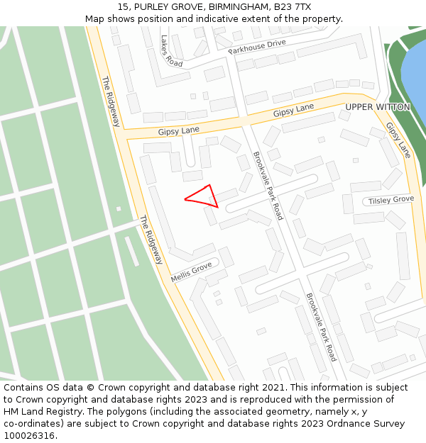 15, PURLEY GROVE, BIRMINGHAM, B23 7TX: Location map and indicative extent of plot