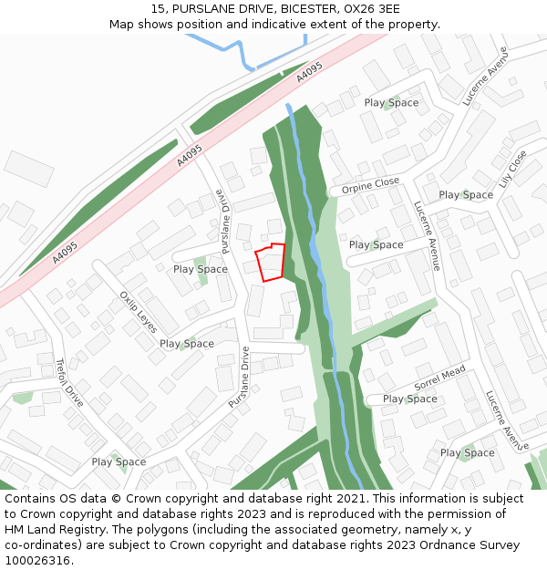 15, PURSLANE DRIVE, BICESTER, OX26 3EE: Location map and indicative extent of plot