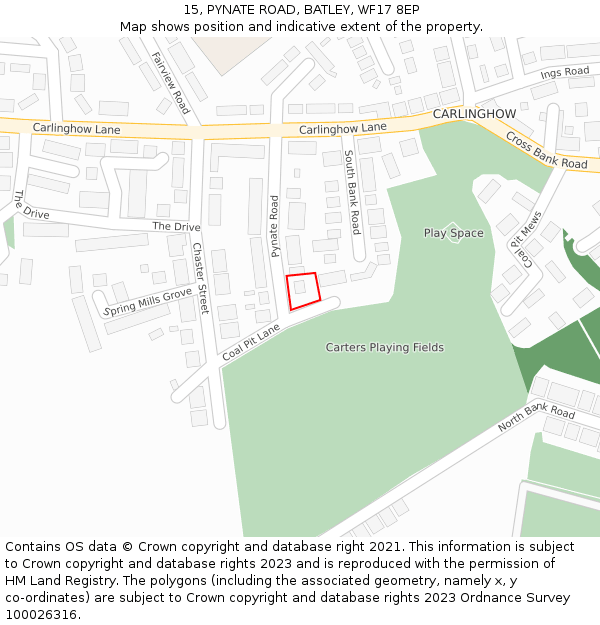 15, PYNATE ROAD, BATLEY, WF17 8EP: Location map and indicative extent of plot