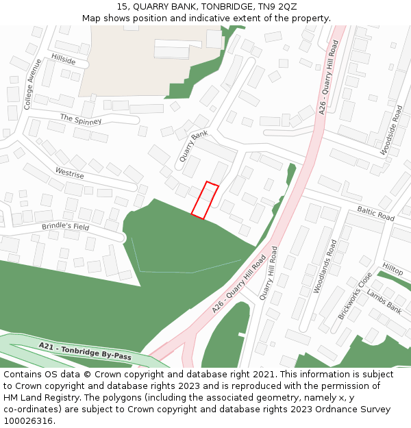 15, QUARRY BANK, TONBRIDGE, TN9 2QZ: Location map and indicative extent of plot