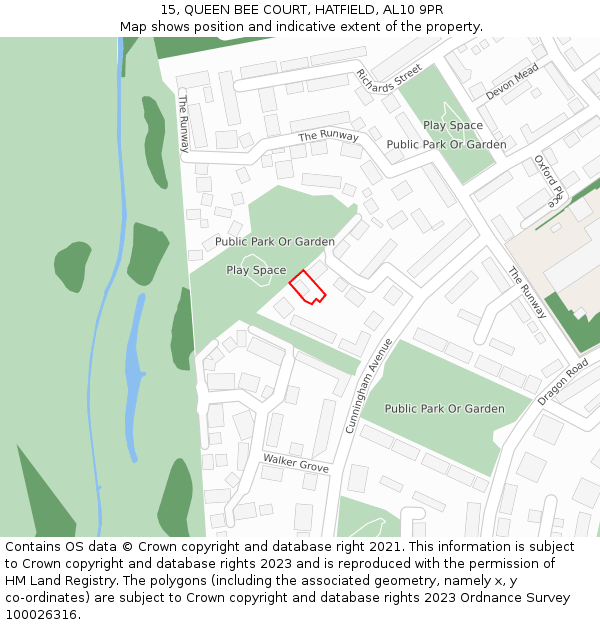 15, QUEEN BEE COURT, HATFIELD, AL10 9PR: Location map and indicative extent of plot