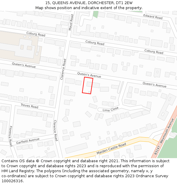 15, QUEENS AVENUE, DORCHESTER, DT1 2EW: Location map and indicative extent of plot