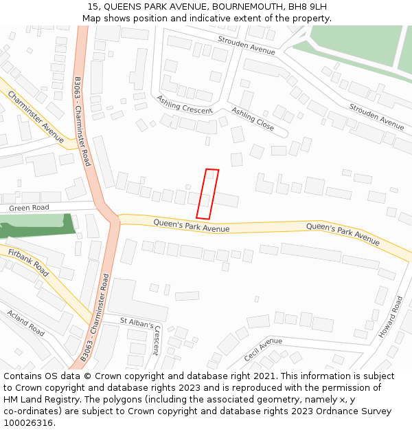 15, QUEENS PARK AVENUE, BOURNEMOUTH, BH8 9LH: Location map and indicative extent of plot