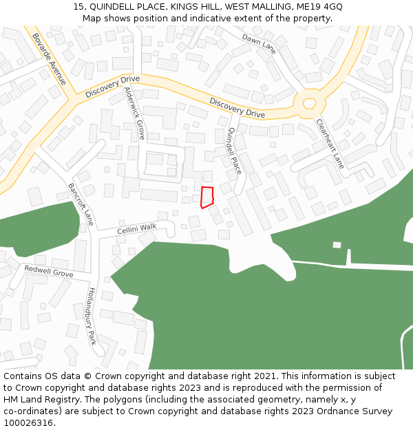 15, QUINDELL PLACE, KINGS HILL, WEST MALLING, ME19 4GQ: Location map and indicative extent of plot