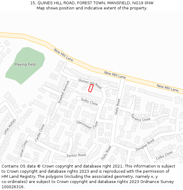 15, QUINES HILL ROAD, FOREST TOWN, MANSFIELD, NG19 0NW: Location map and indicative extent of plot