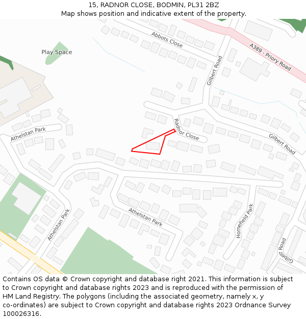 15, RADNOR CLOSE, BODMIN, PL31 2BZ: Location map and indicative extent of plot